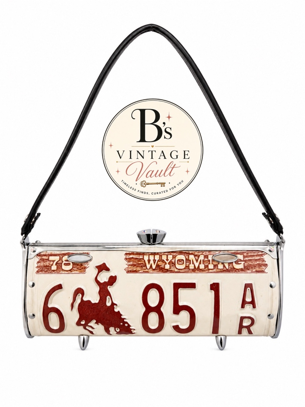 Vintage Wyoming License Plate Bucking Bronco Y2K Baguette Bag